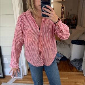 Vintage Pink & White Striped Button-Up Shirt